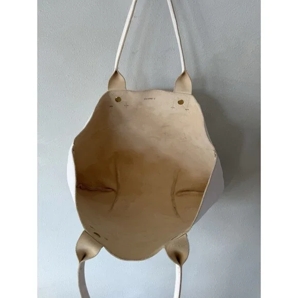 Clare V. Vivier La Tropezienne White Leather Shopper Tote Laptop Work Bag Troupe - Picture 9 of 12